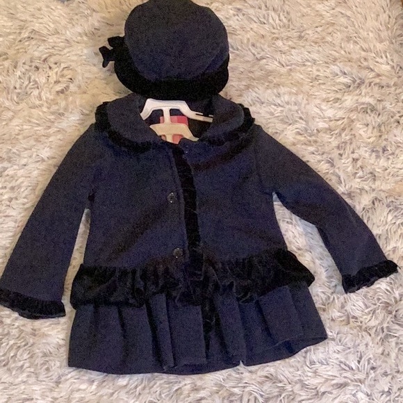 GOODLAD GIRLS NAVY VELVET RUFFLE HAT & COAT SET SZ. 3T - Picture 3 of 11